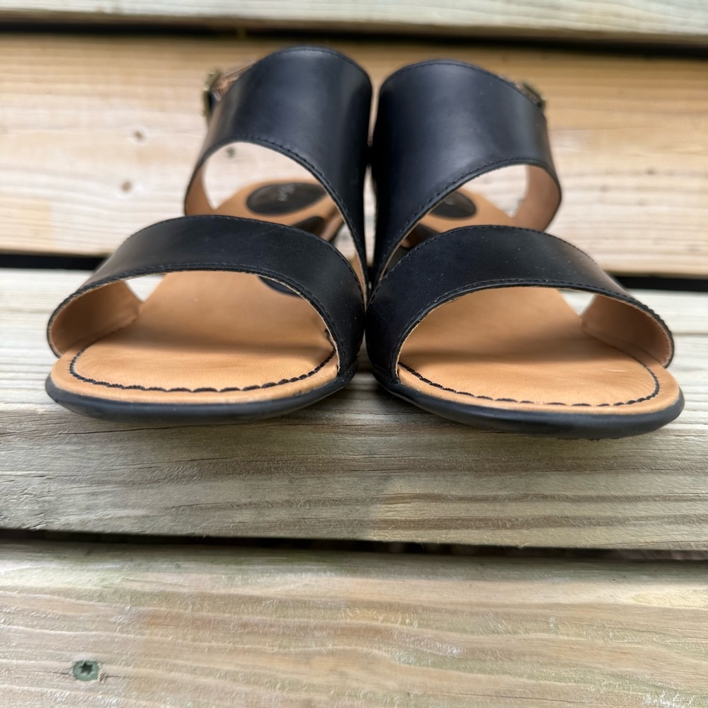 Boc Born Leather Sandals Black Double Strap Block Heel Buckle Open Toe Size 10 - Picture 5 of 15